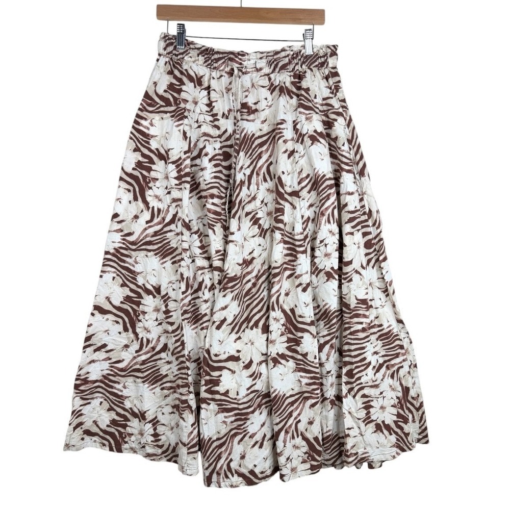 Free People Zephy Print Convertible Bustle Maxi Skirt size Large Brown\/White
